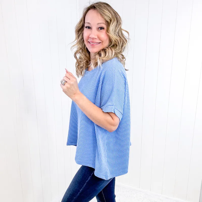 Textured Line Twisted Short Sleeve Top in Sky Blue sold by Boujee Boutique product image thumbnail 4