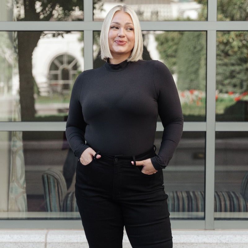 Simple Situation Mock Neck Black Bodysuit sold by Boujee Boutique product image thumbnail 3