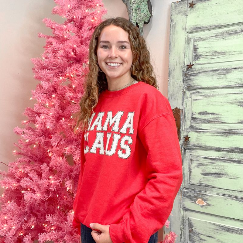 Red Mama Claus Graphic Fleece Long Sleeve Sweatshirt sold by Boujee Boutique product image thumbnail 3