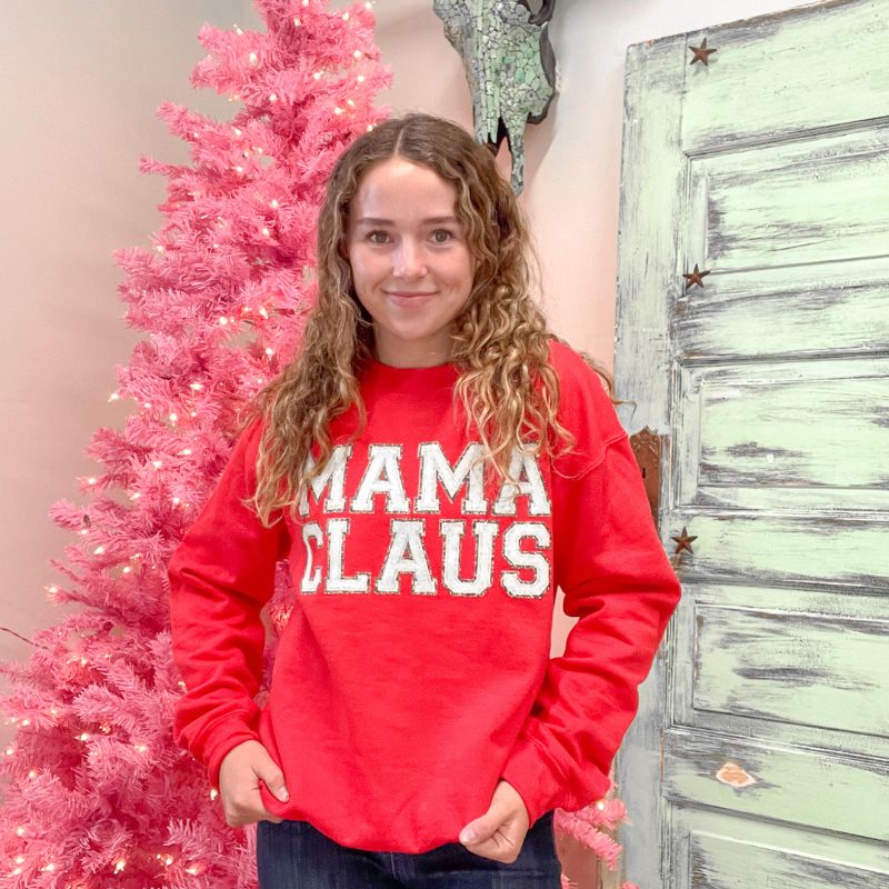 Red Mama Claus Graphic Fleece Long Sleeve Sweatshirt sold by Boujee Boutique product image thumbnail 2
