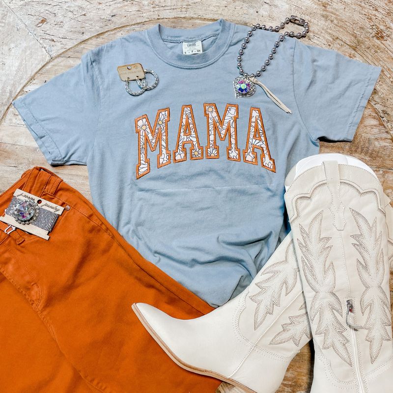 Handcrafted Floral MAMA Embroidered Soft Tee sold by Boujee Boutique