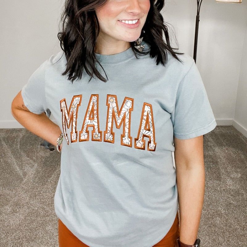 Handcrafted Floral MAMA Embroidered Soft Tee sold by Boujee Boutique product image thumbnail 2