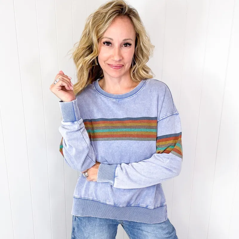 Chips Mixed Color Stripe Printed Mineral Washed Terry Long Sleeve Pullover in 2 Colors sold by Boujee Boutique