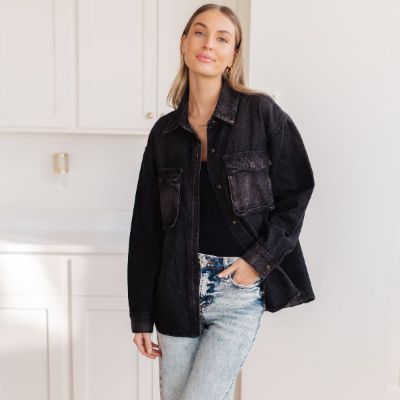 By The Fireside Washed Black Denim Jacket sold by Boujee Boutique