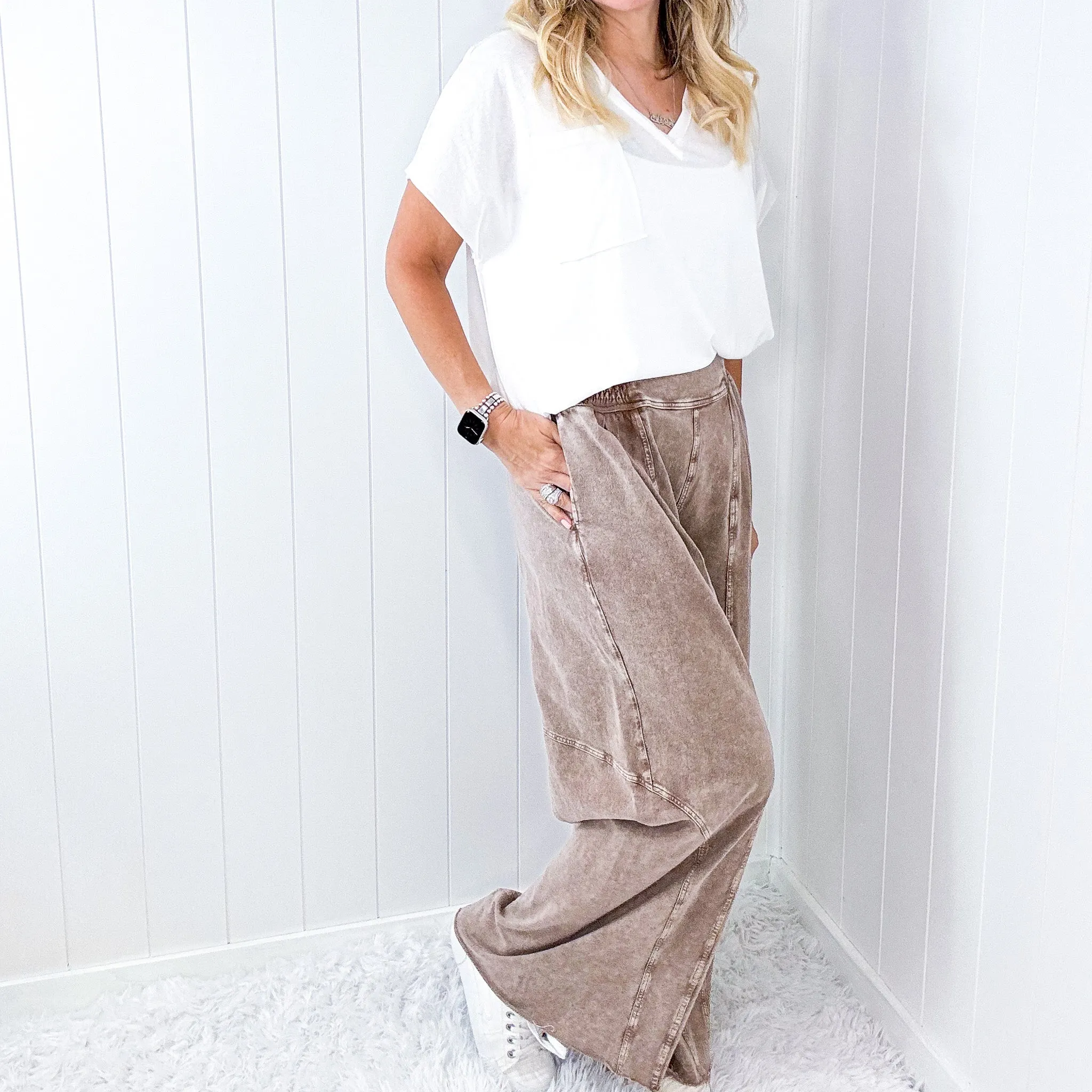 Bohemian Breeze Smocked Waist Wide Leg Palazzo Pants in 2 Colors sold by Boujee Boutique product image thumbnail 3