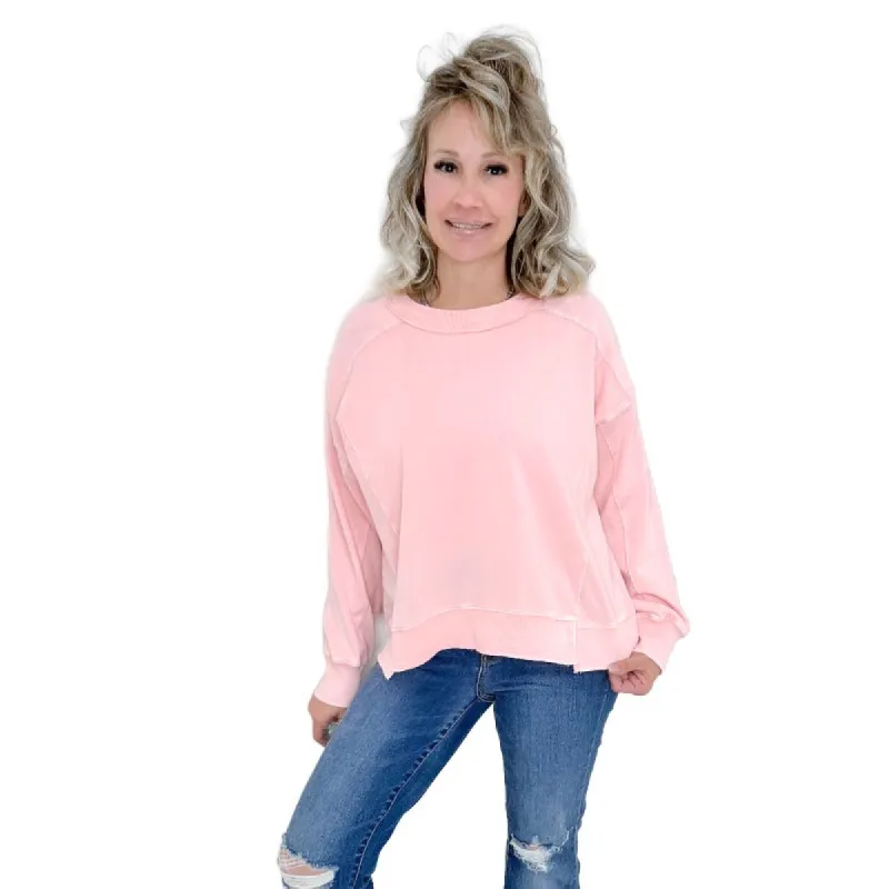 Easel Washed Rose Cream Lightweight Long Sleeve Pullover sold by Boujee Boutique