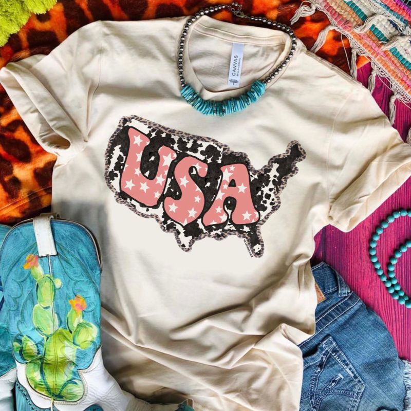 Patriotic Cow Print USA Graphic Tee sold by Boujee Boutique
