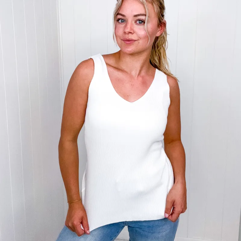 White V Neckline Ribbed Knit Tank Top sold by Boujee Boutique