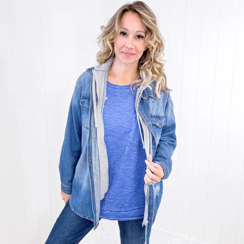Stephanie Grey Hooded and Denim Jacket sold by Boujee Boutique