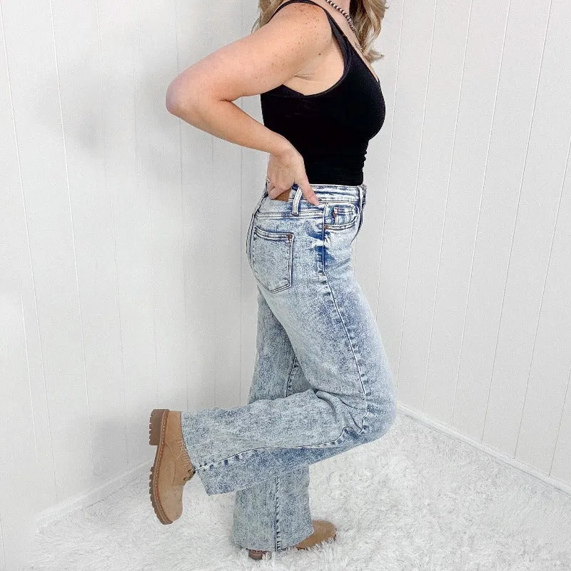 Judy Blue Moonlight High Waist Mineral Wash Raw Hem Wide Leg Jeans sold by Boujee Boutique product image thumbnail 4