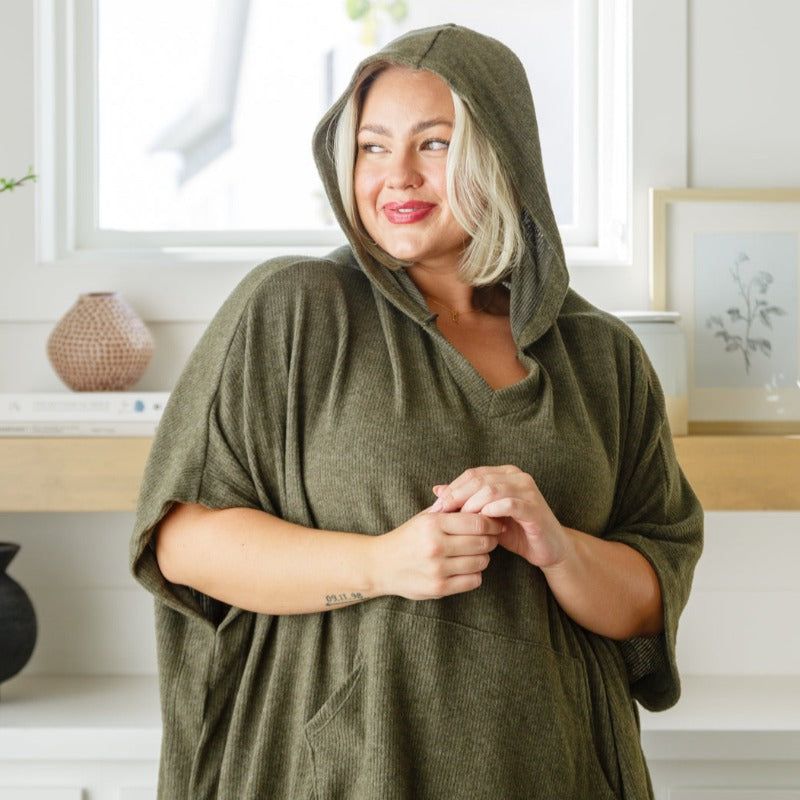Perfectly Poised Hooded Poncho in Olive sold by Boujee Boutique product image thumbnail 5
