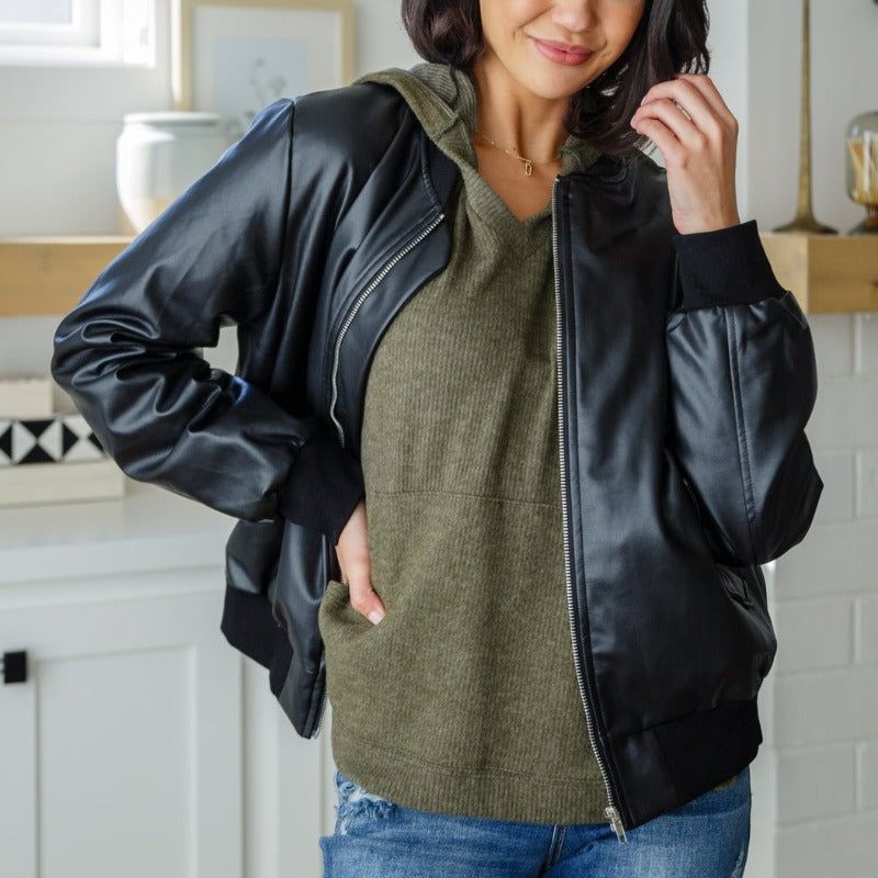 Perfectly Poised Hooded Poncho in Olive sold by Boujee Boutique product image thumbnail 2