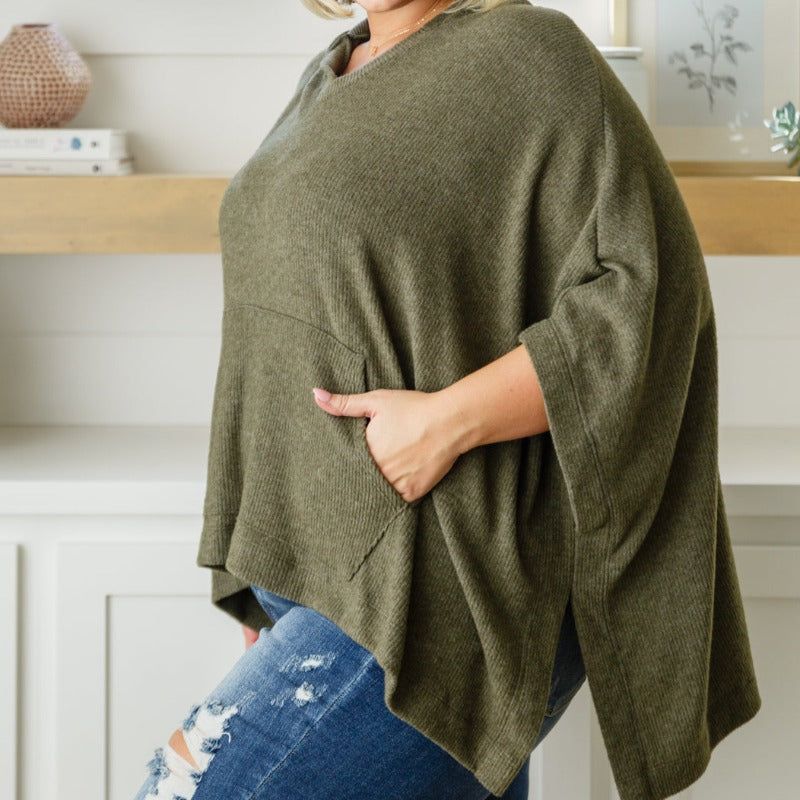 Perfectly Poised Hooded Poncho in Olive sold by Boujee Boutique product image thumbnail 3