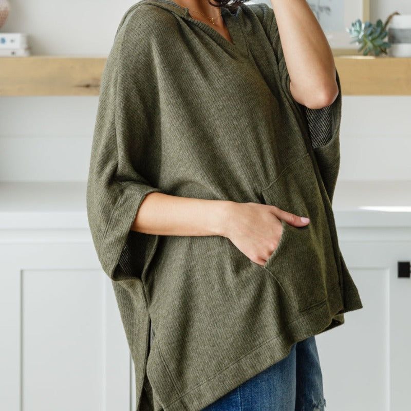 Perfectly Poised Hooded Poncho in Olive sold by Boujee Boutique product image thumbnail 4