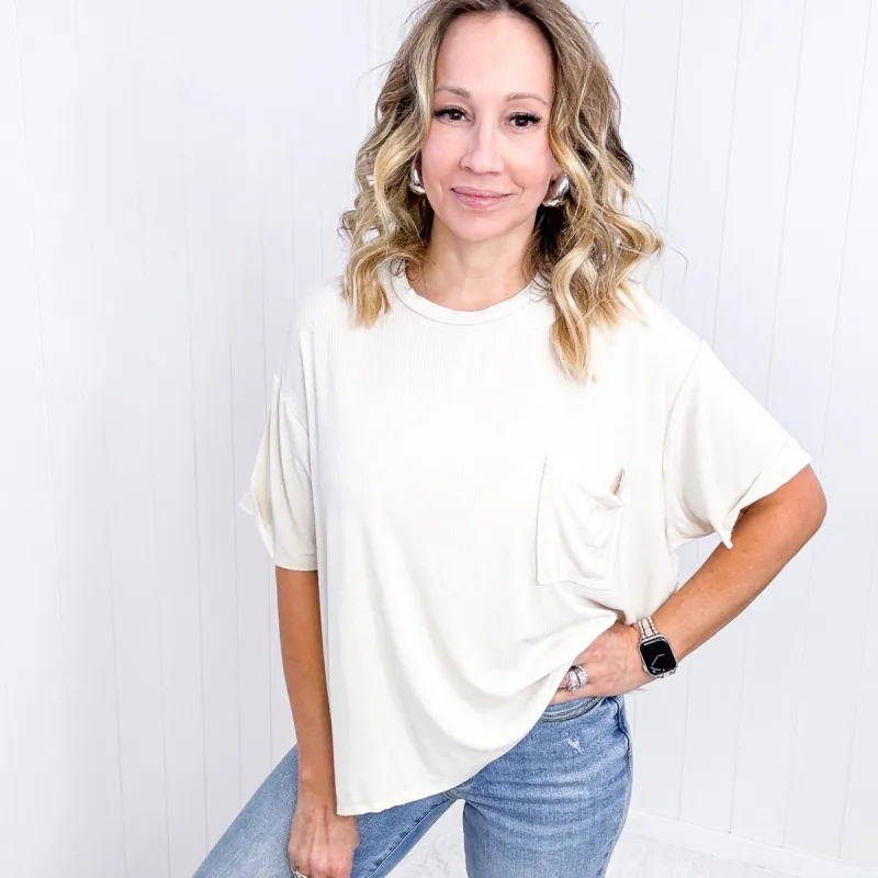 Mineral Wash Ribbed Slouchy Short Sleeve Top in Sand Beige sold by Boujee Boutique