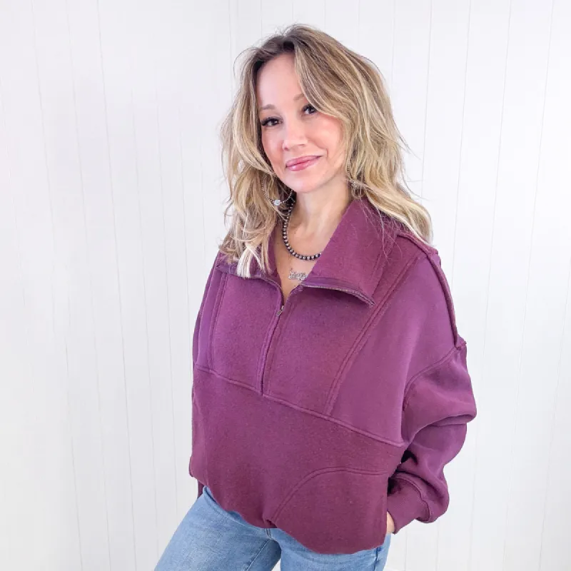 Washed Burgundy Relaxed Fit Pull Over Sweatshirt sold by Boujee Boutique