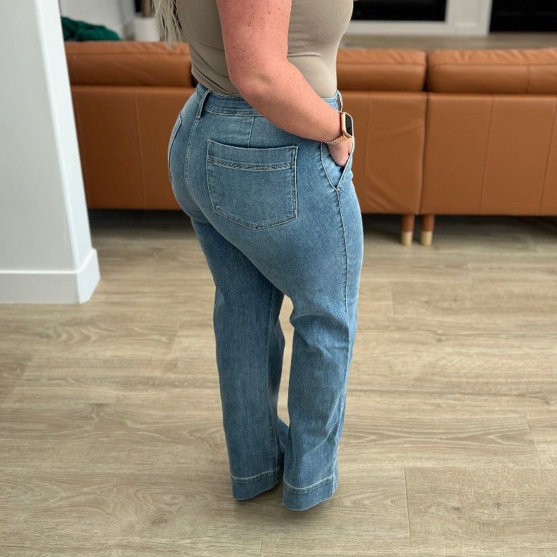 Judy Blue Mindy Mid Rise Wide Leg Trouser Jeans sold by Boujee Boutique product image thumbnail 4