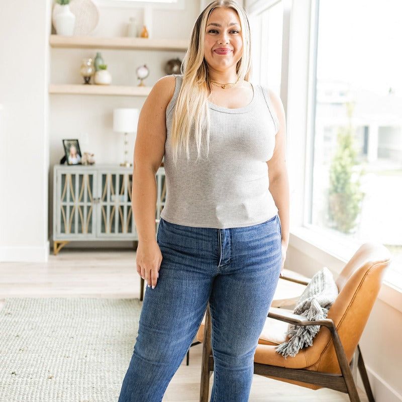 Just One More Ribbed Tank in Heather Grey sold by Boujee Boutique product image thumbnail 3