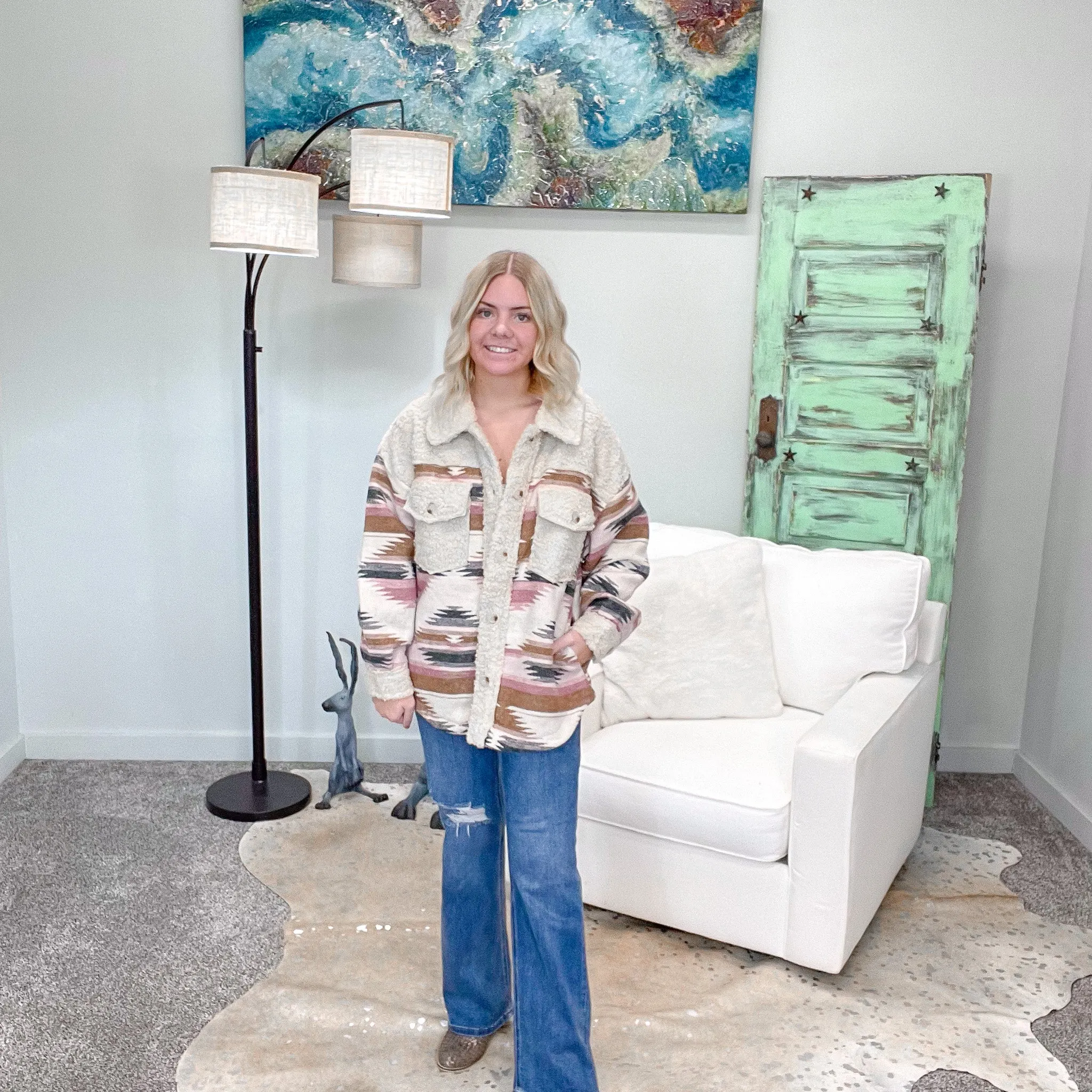 Pink and Cream Plaid Sherpa Button Up Jacket sold by Boujee Boutique product image thumbnail 4