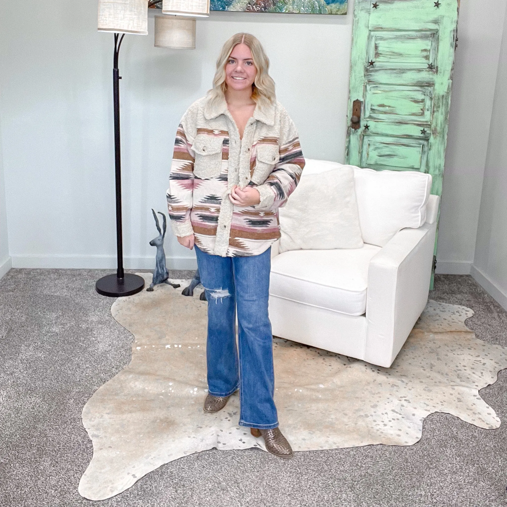 Pink and Cream Plaid Sherpa Button Up Jacket sold by Boujee Boutique product image thumbnail 5