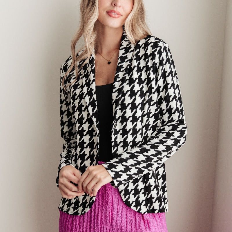 Home Base Black and White Houndstooth Blazer sold by Boujee Boutique product image thumbnail 3