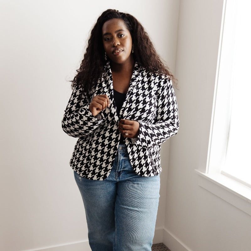 Home Base Black and White Houndstooth Blazer sold by Boujee Boutique