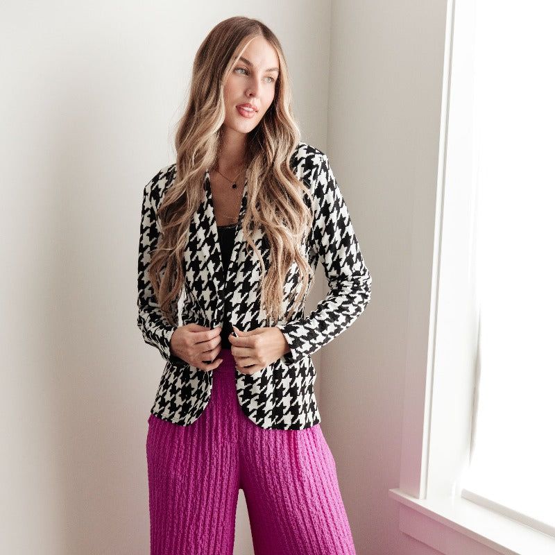 Home Base Black and White Houndstooth Blazer sold by Boujee Boutique product image thumbnail 4