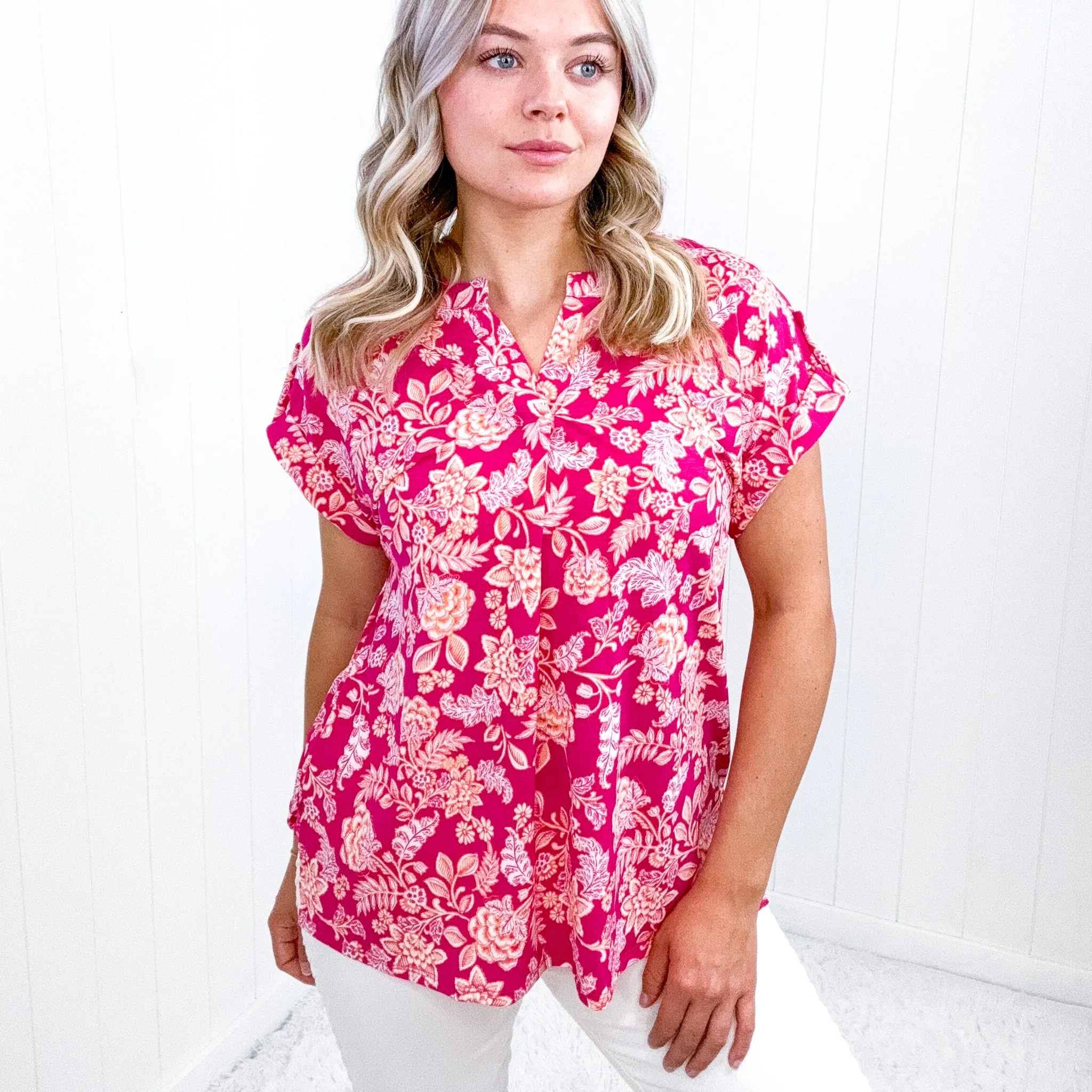 Dear Scarlett Lizzy Cap Sleeve Top in Pink and Peach Floral sold by Boujee Boutique product image thumbnail 3