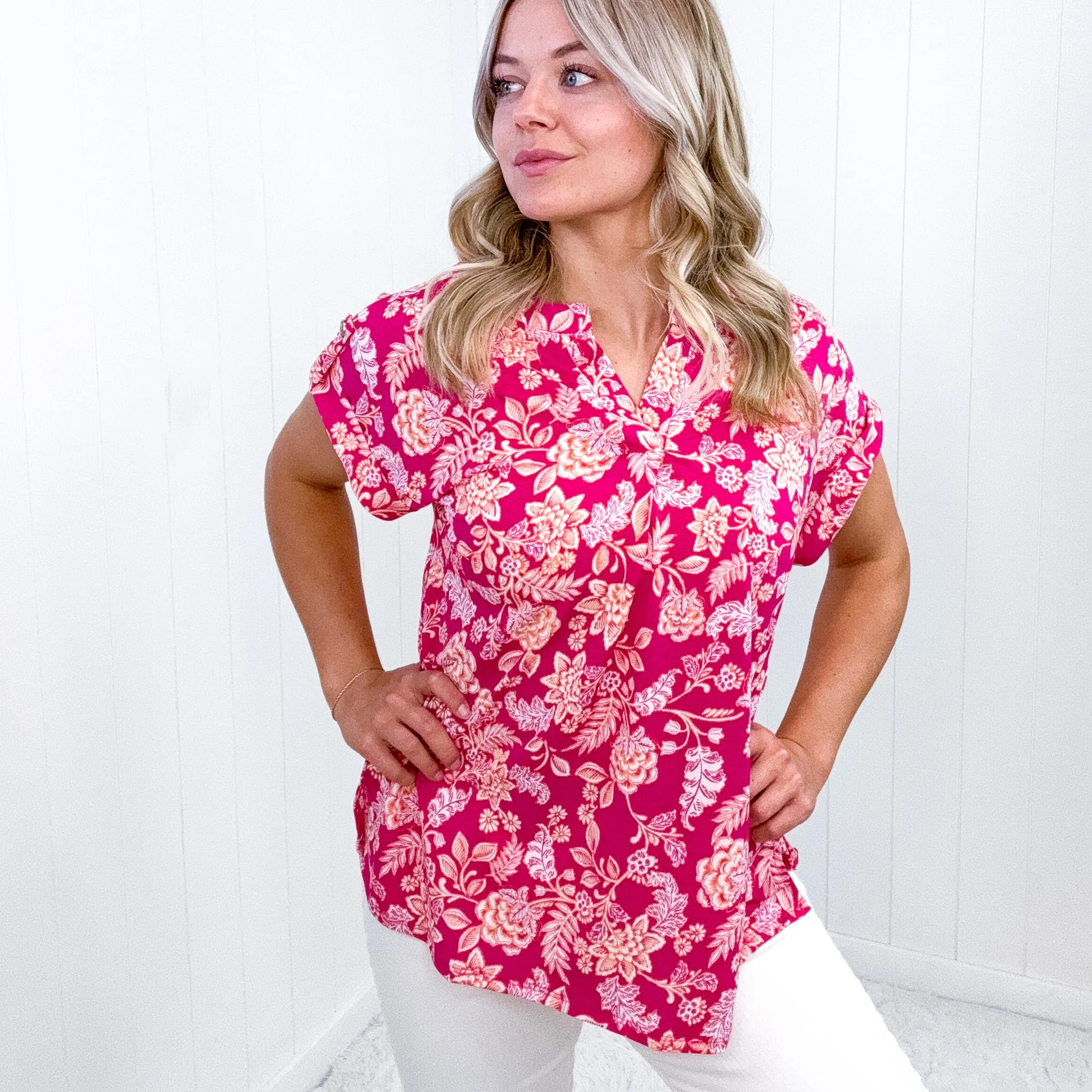 Dear Scarlett Lizzy Cap Sleeve Top in Pink and Peach Floral sold by Boujee Boutique product image thumbnail 4