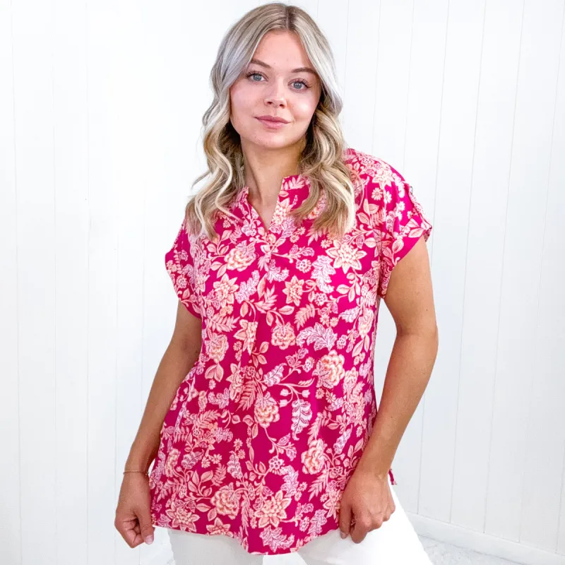Dear Scarlett Lizzy Cap Sleeve Top in Pink and Peach Floral sold by Boujee Boutique
