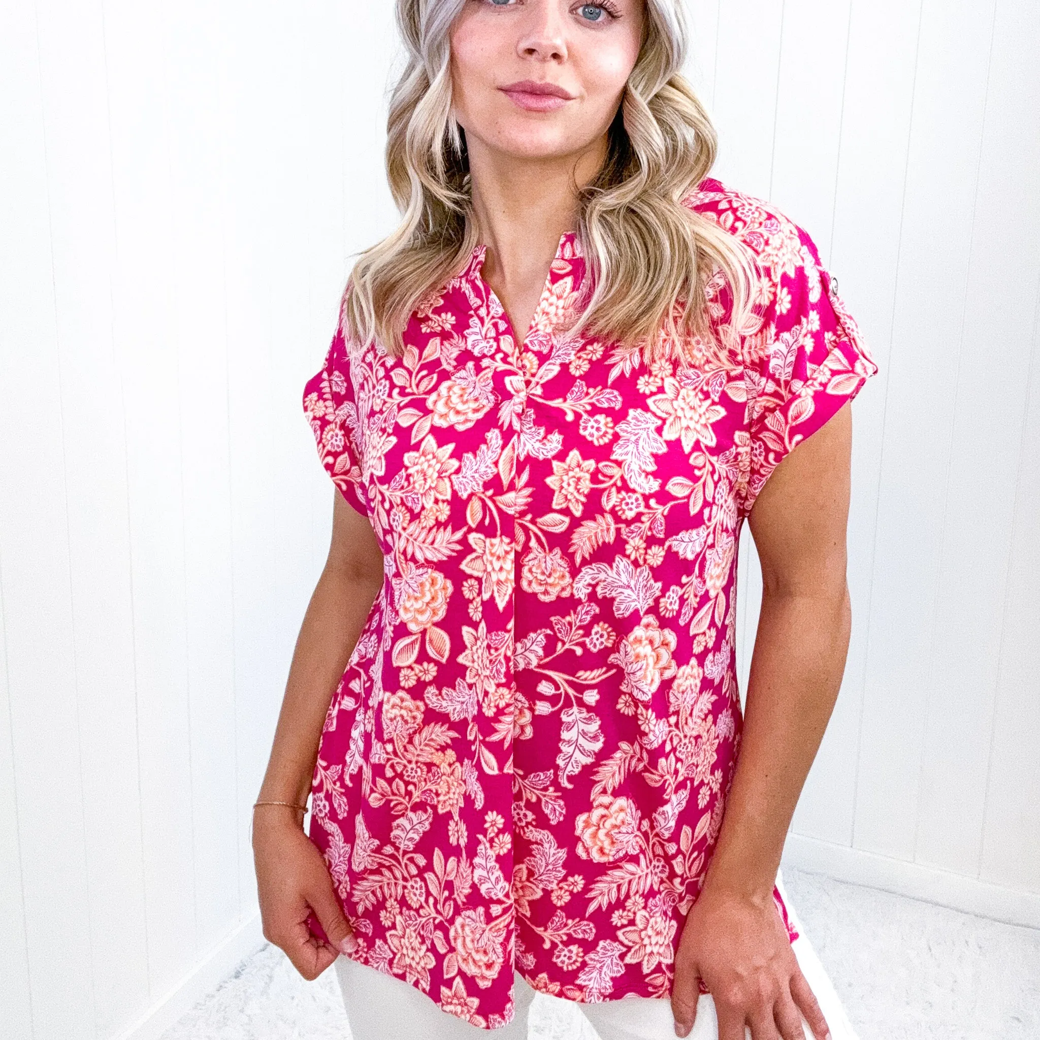Dear Scarlett Lizzy Cap Sleeve Top in Pink and Peach Floral sold by Boujee Boutique product image thumbnail 2