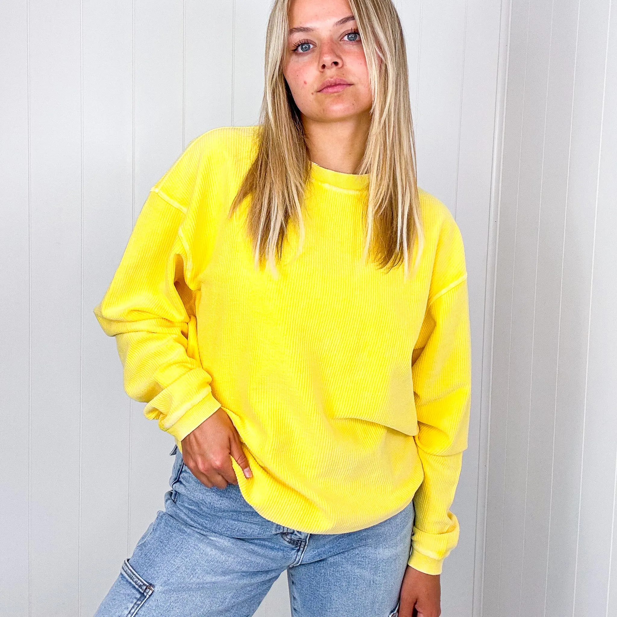 Golden Oversized Luxe Soft Corded Crewneck Pullover sold by Boujee Boutique product image thumbnail 3