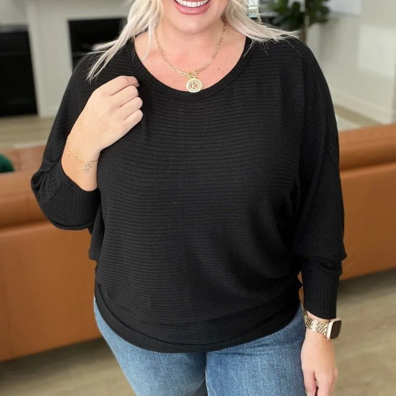 Ribbed Dolman Sleeve Boat Neck Sweater in Black sold by Boujee Boutique