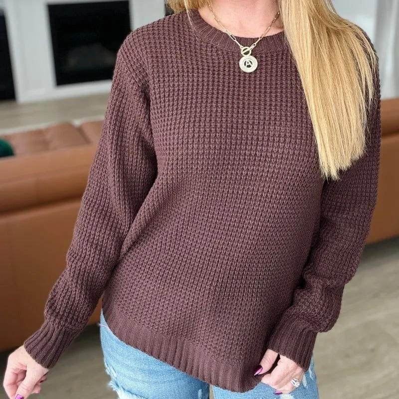 High Low Waffle Knit Sweater in Mahogany sold by Boujee Boutique