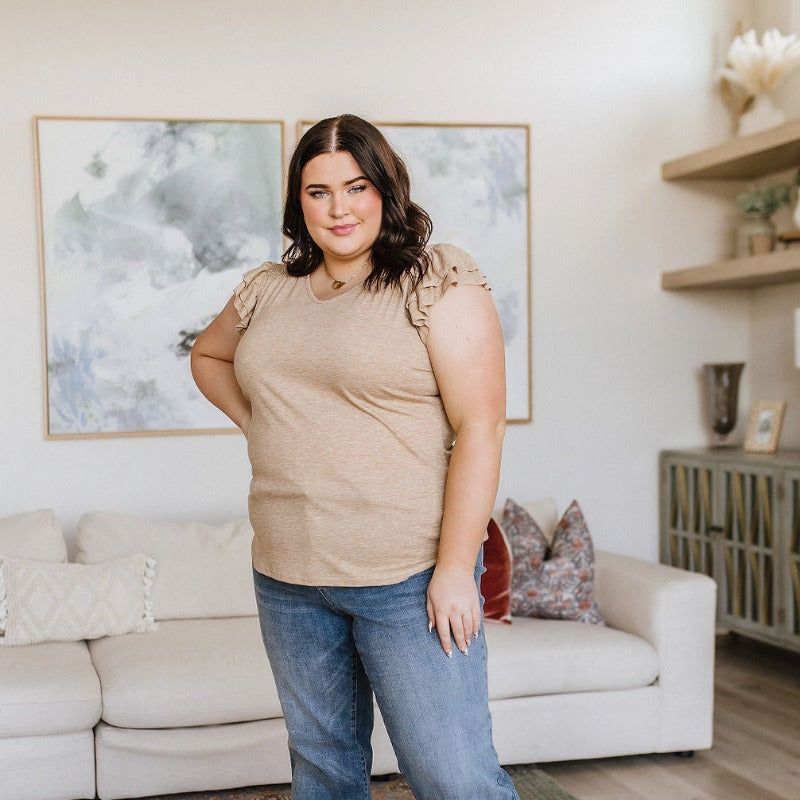 Taupe Maren V-Neck Ruffle Sleeve Top sold by Boujee Boutique product image thumbnail 2