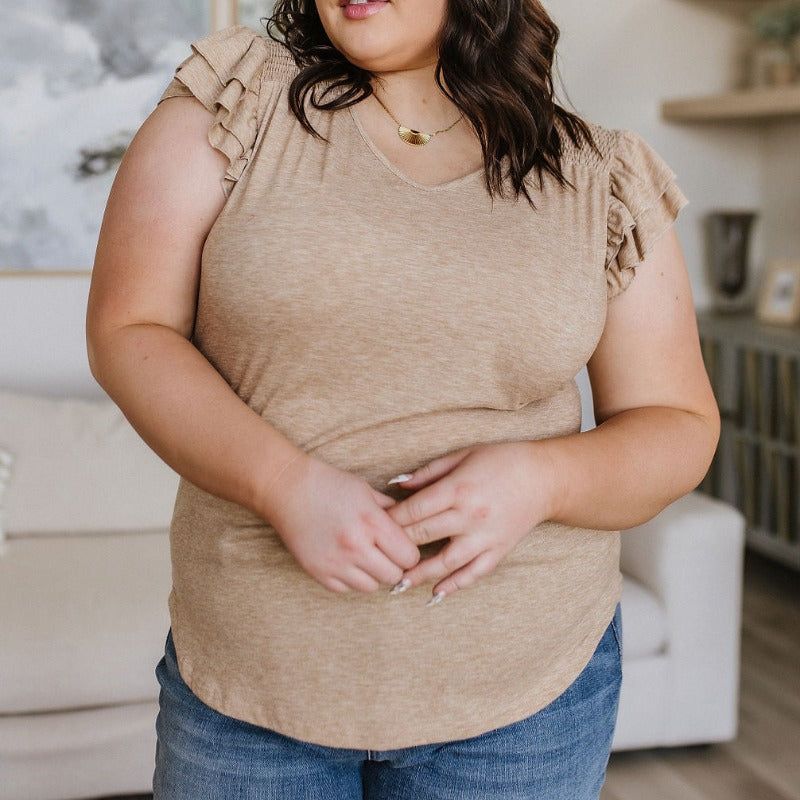 Taupe Maren V-Neck Ruffle Sleeve Top sold by Boujee Boutique product image thumbnail 4