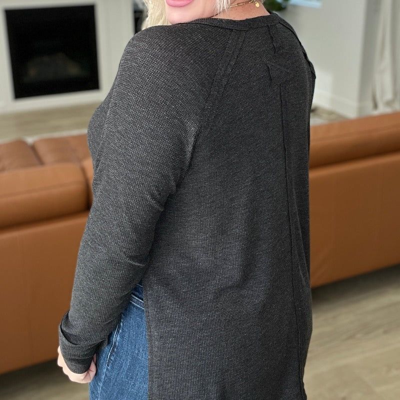 Melange Baby Waffle Long Sleeve Top in Black sold by Boujee Boutique product image thumbnail 3