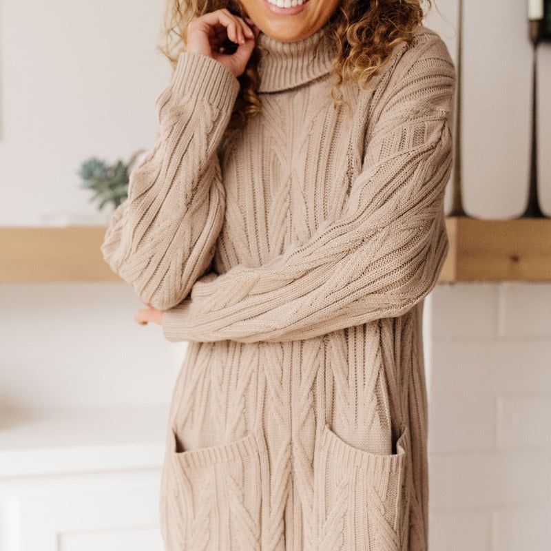 Bundled Beauty Turtleneck Taupe Cable knit Sweater Dress sold by Boujee Boutique product image thumbnail 4