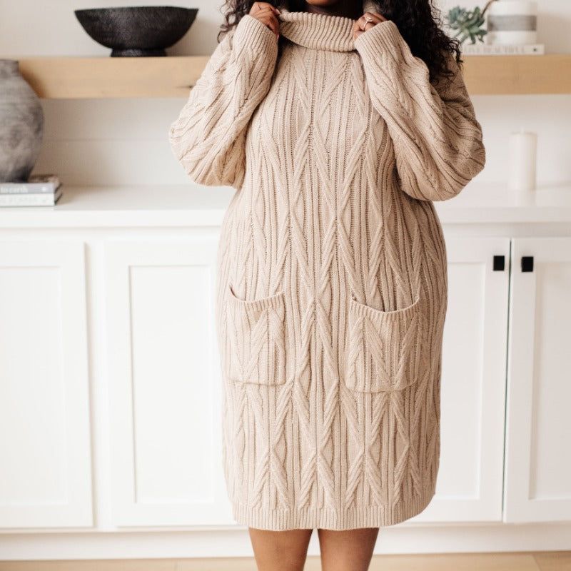 Bundled Beauty Turtleneck Taupe Cable knit Sweater Dress sold by Boujee Boutique product image thumbnail 2