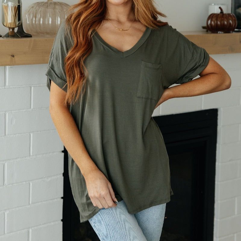 Absolute Favorite V-Neck Top in Olive sold by Boujee Boutique product image thumbnail 2