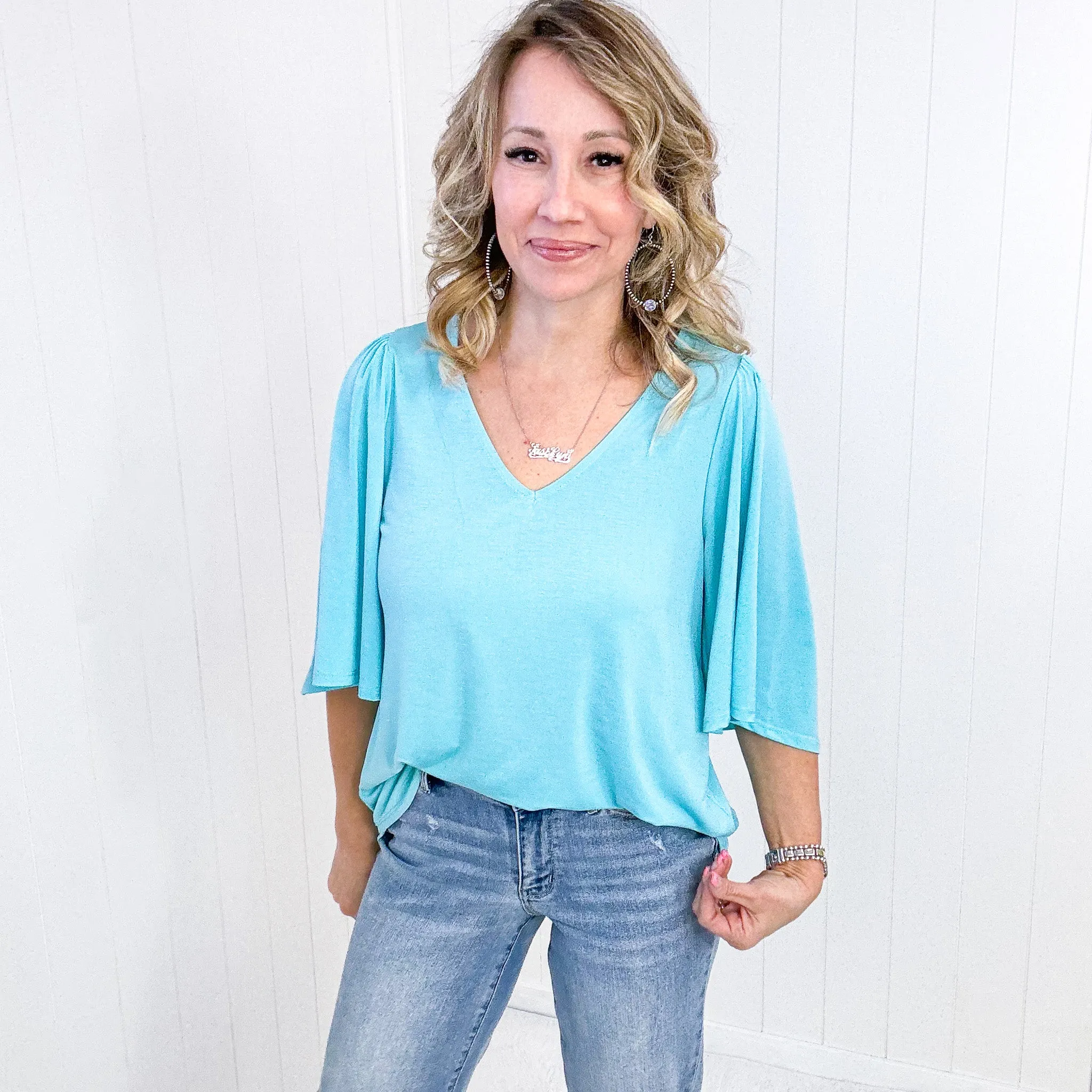 Dear Scarlett Cali Blouse in Neon Blue sold by Boujee Boutique product image thumbnail 3