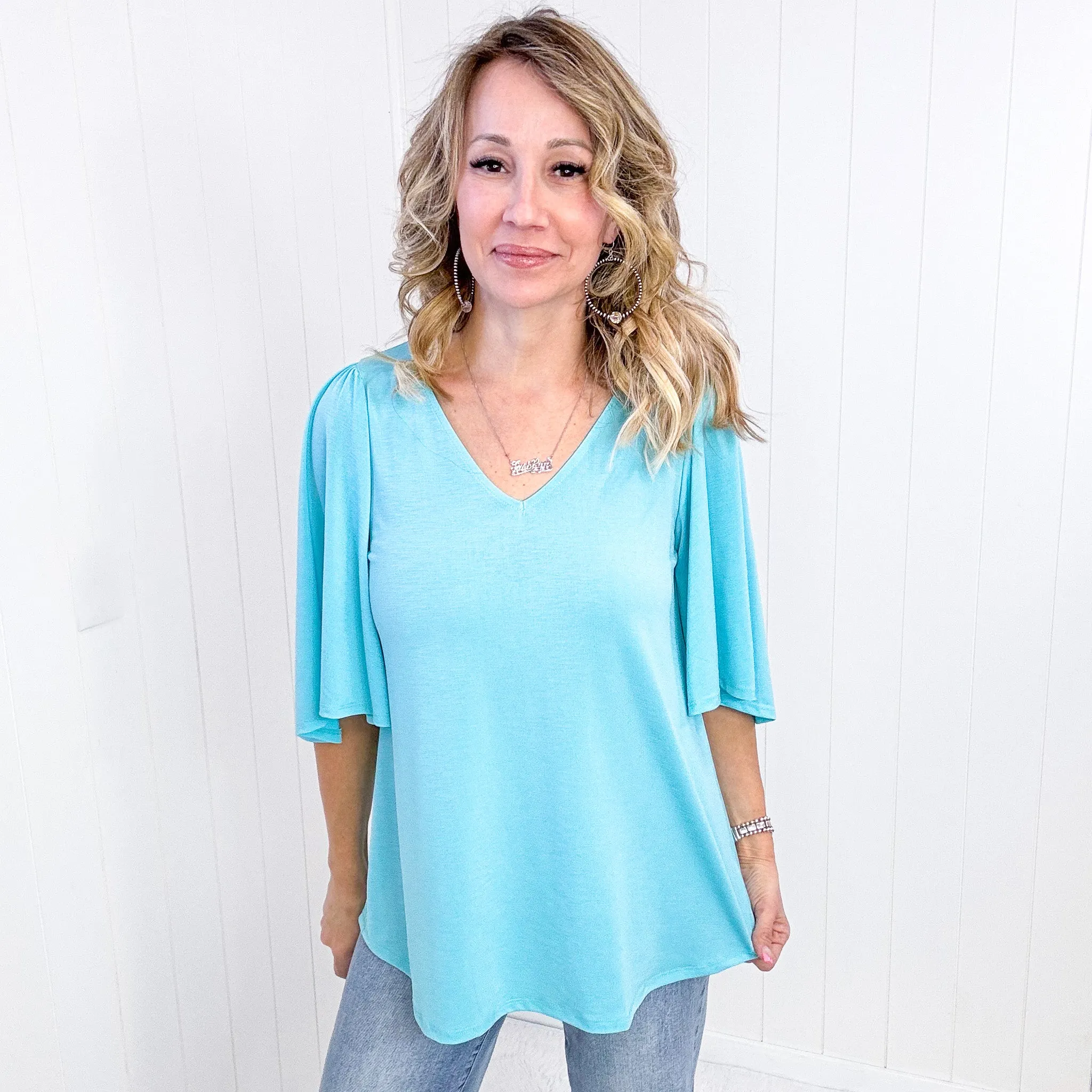 Dear Scarlett Cali Blouse in Neon Blue sold by Boujee Boutique