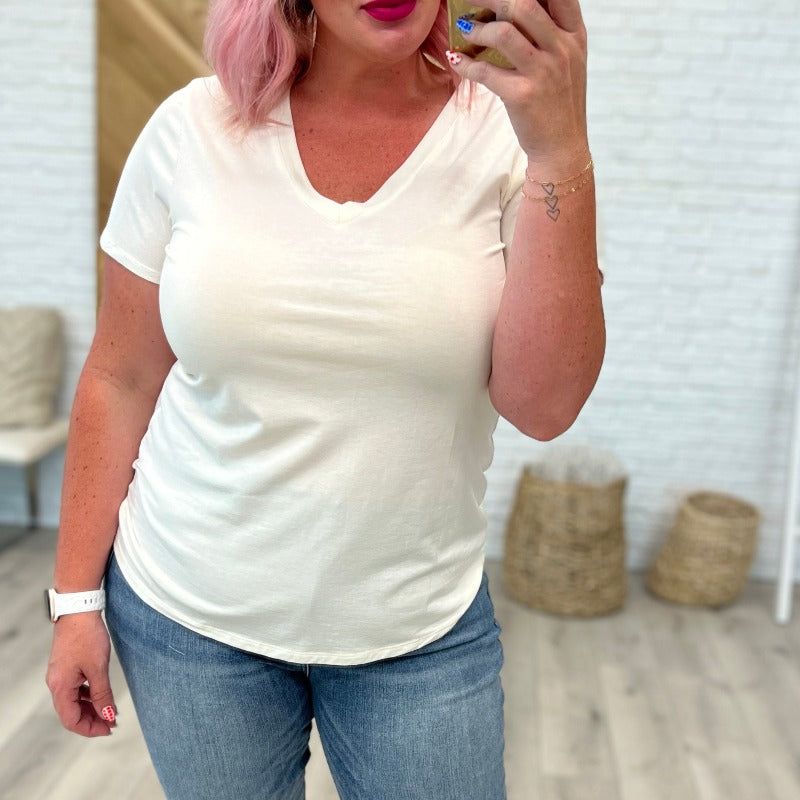 V-Neck Slim Short Sleeve Top in White sold by Boujee Boutique