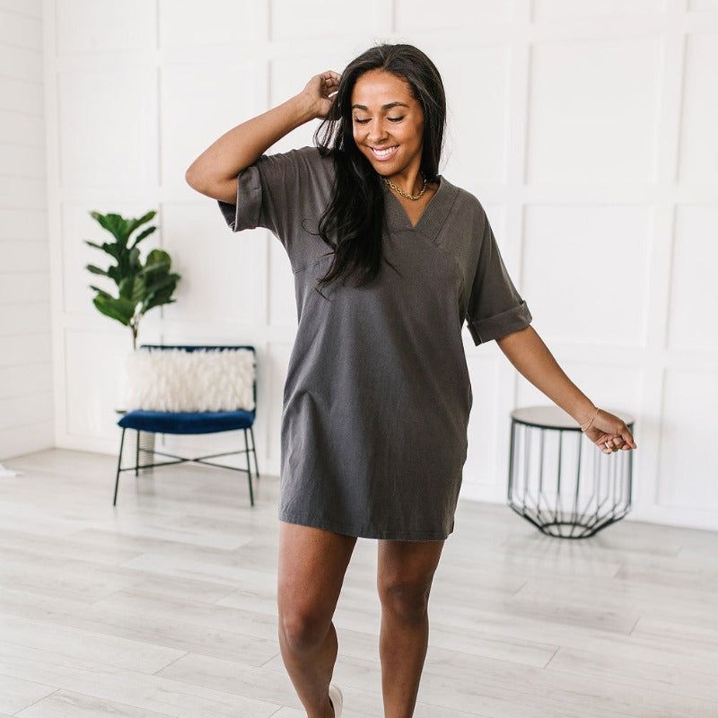 Charcoal No Matter What Acid Wash T-Shirt Dress sold by Boujee Boutique product image thumbnail 5