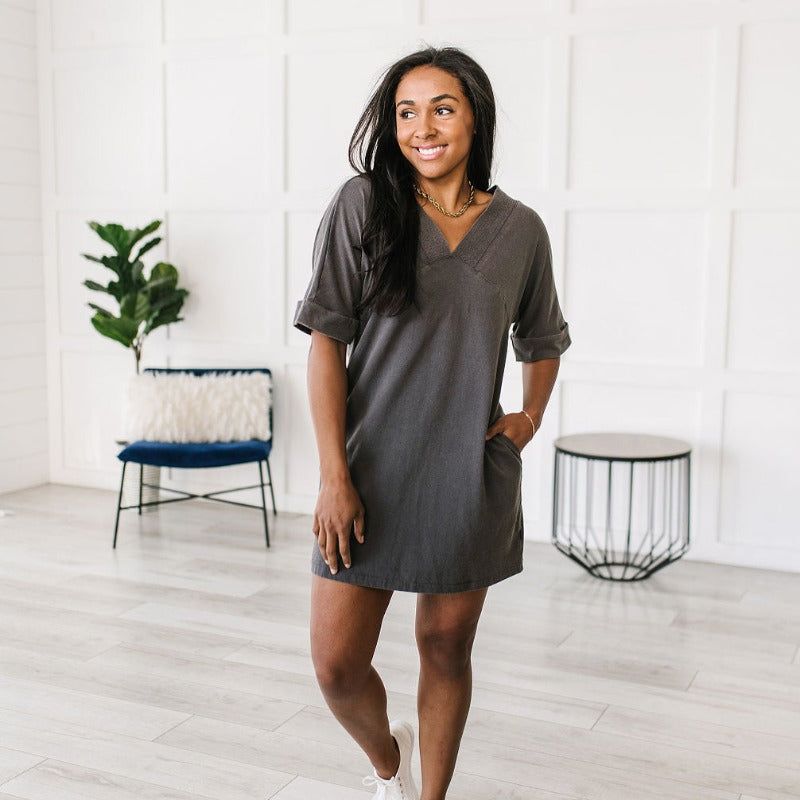 Charcoal No Matter What Acid Wash T-Shirt Dress sold by Boujee Boutique product image thumbnail 3