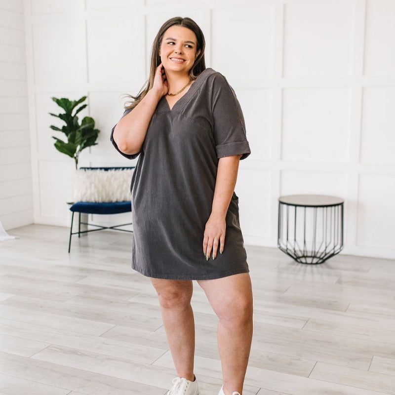 Charcoal No Matter What Acid Wash T-Shirt Dress sold by Boujee Boutique