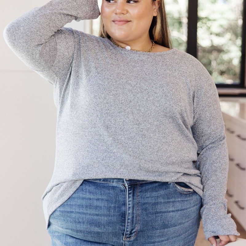 Heathered Grey Cozy Classic Long Sleeve Top sold by Boujee Boutique