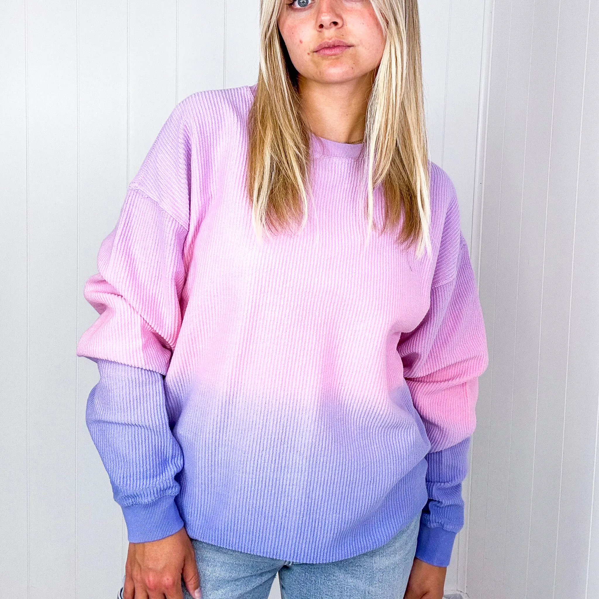 Malibu Purple Pink and Blue Ombre Luxe Soft Corded Long Sleeve Pullover sold by Boujee Boutique product image thumbnail 3