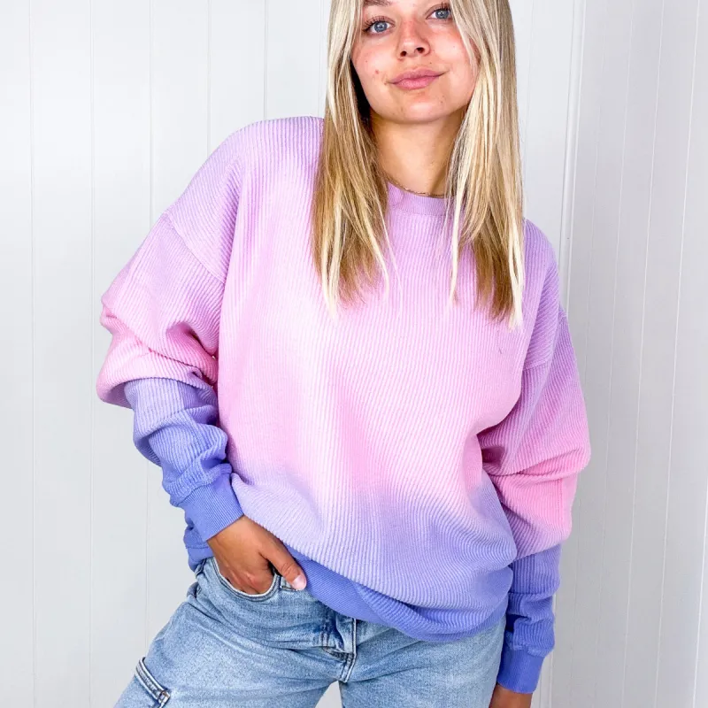 Malibu Purple Pink and Blue Ombre Luxe Soft Corded Long Sleeve Pullover sold by Boujee Boutique