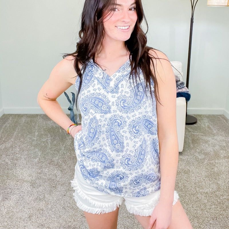 Blue Paisley V Neck Halter Tank sold by Boujee Boutique product image thumbnail 5